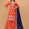 Women IndiFeels Suits | Embroidered Georgette Pakistani Sharara Suit