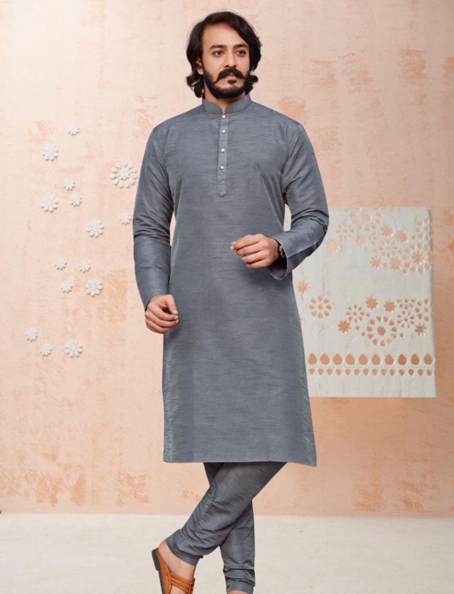 Men IndiFeels | Men'S Silk Kurta Pajama - Grey