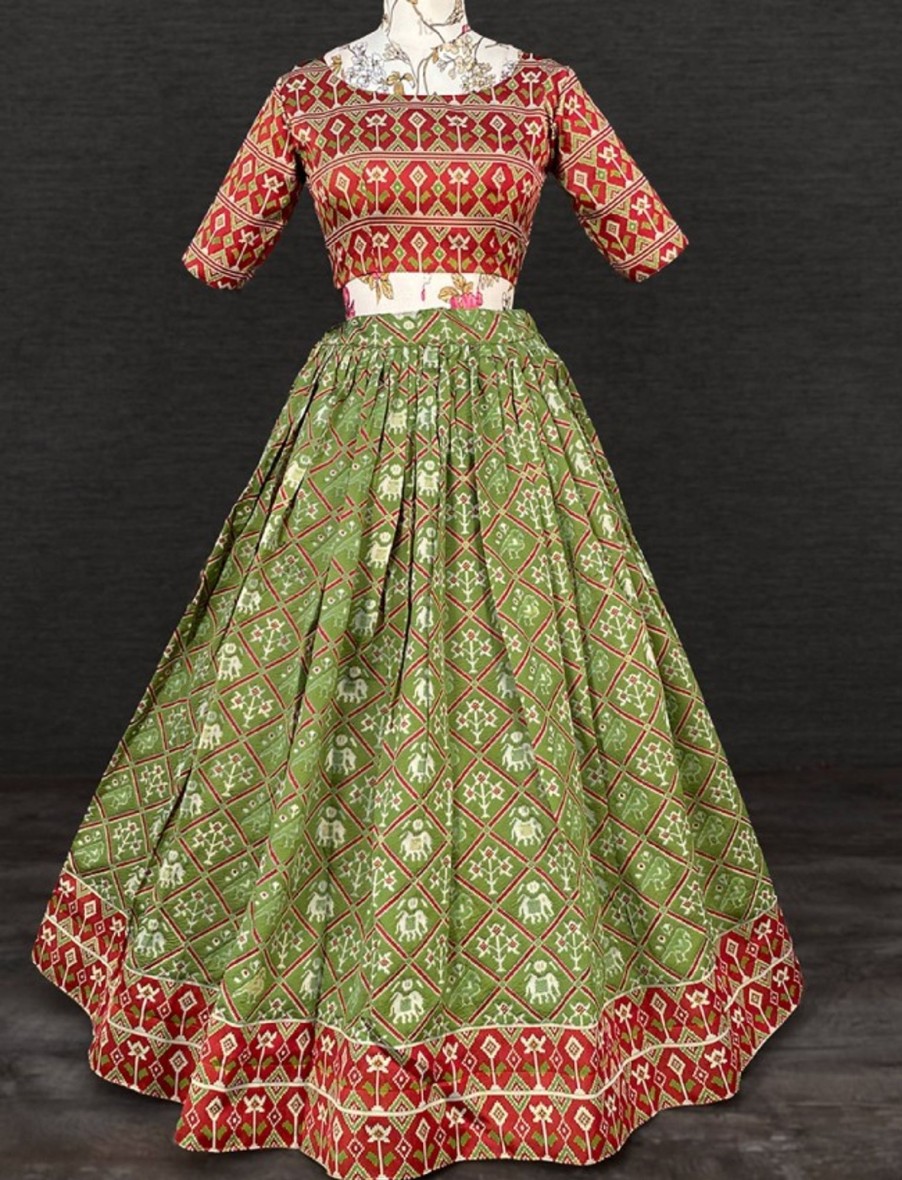 Women IndiFeels Lehenga | Women Green And Red Lehenga Choli