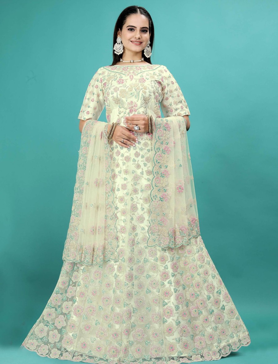 Women IndiFeels Lehenga | Party Wear White Lehenga