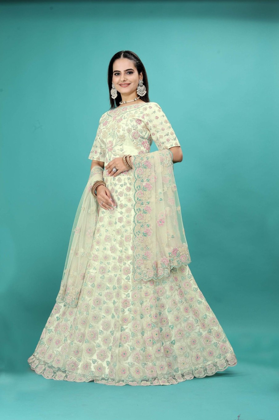 Women IndiFeels Lehenga | Party Wear White Lehenga