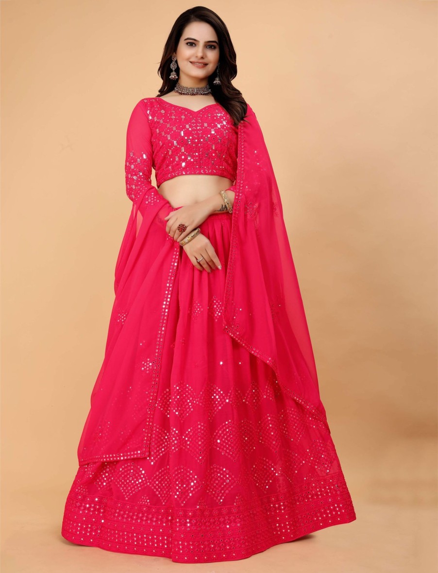 Women IndiFeels Lehenga | Georgette Pink Lehenga Choli Woman