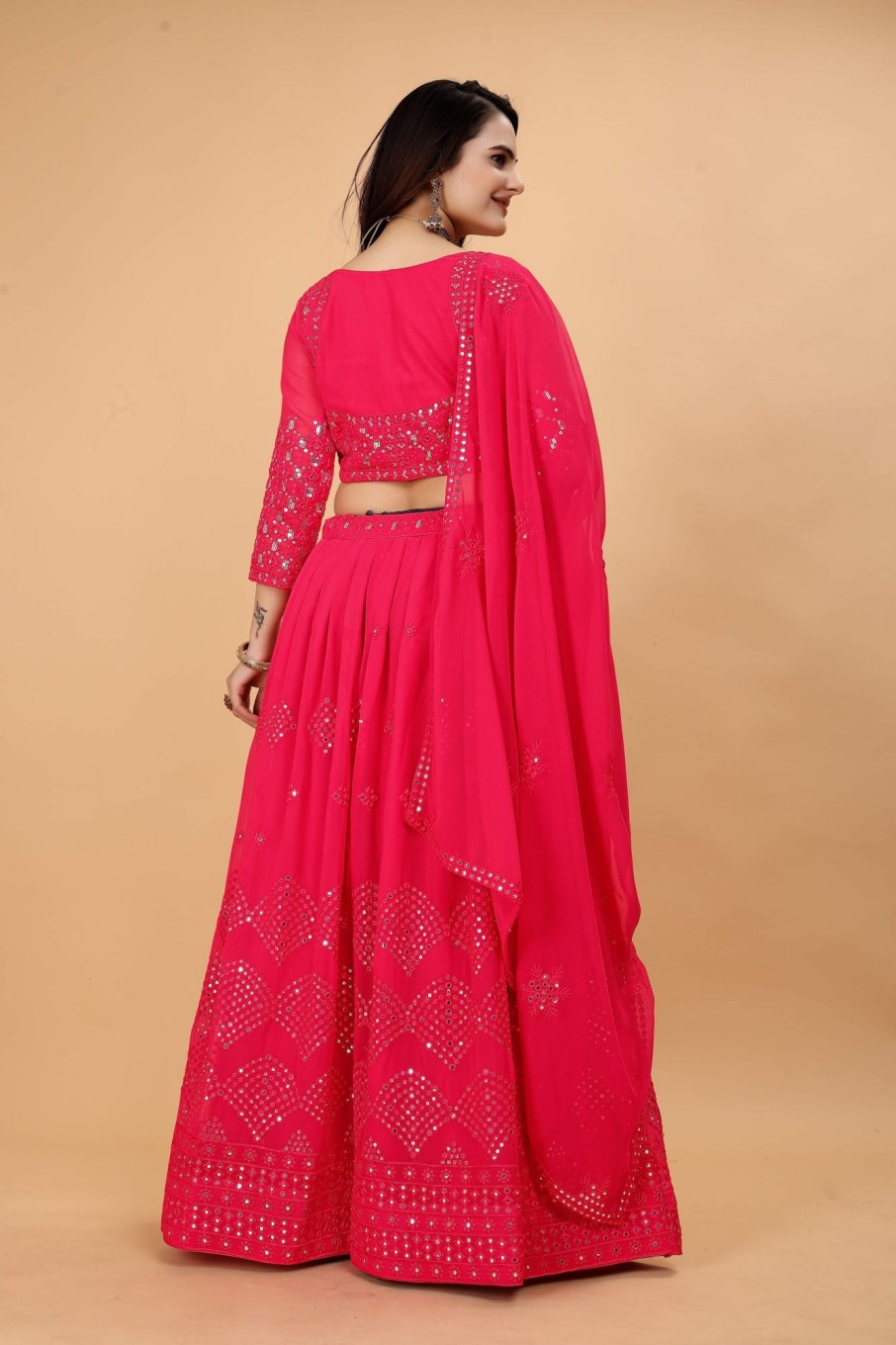 Women IndiFeels Lehenga | Georgette Pink Lehenga Choli Woman