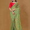 Women IndiFeels Sarees | Printed Ultra Soft Pale Green Saree