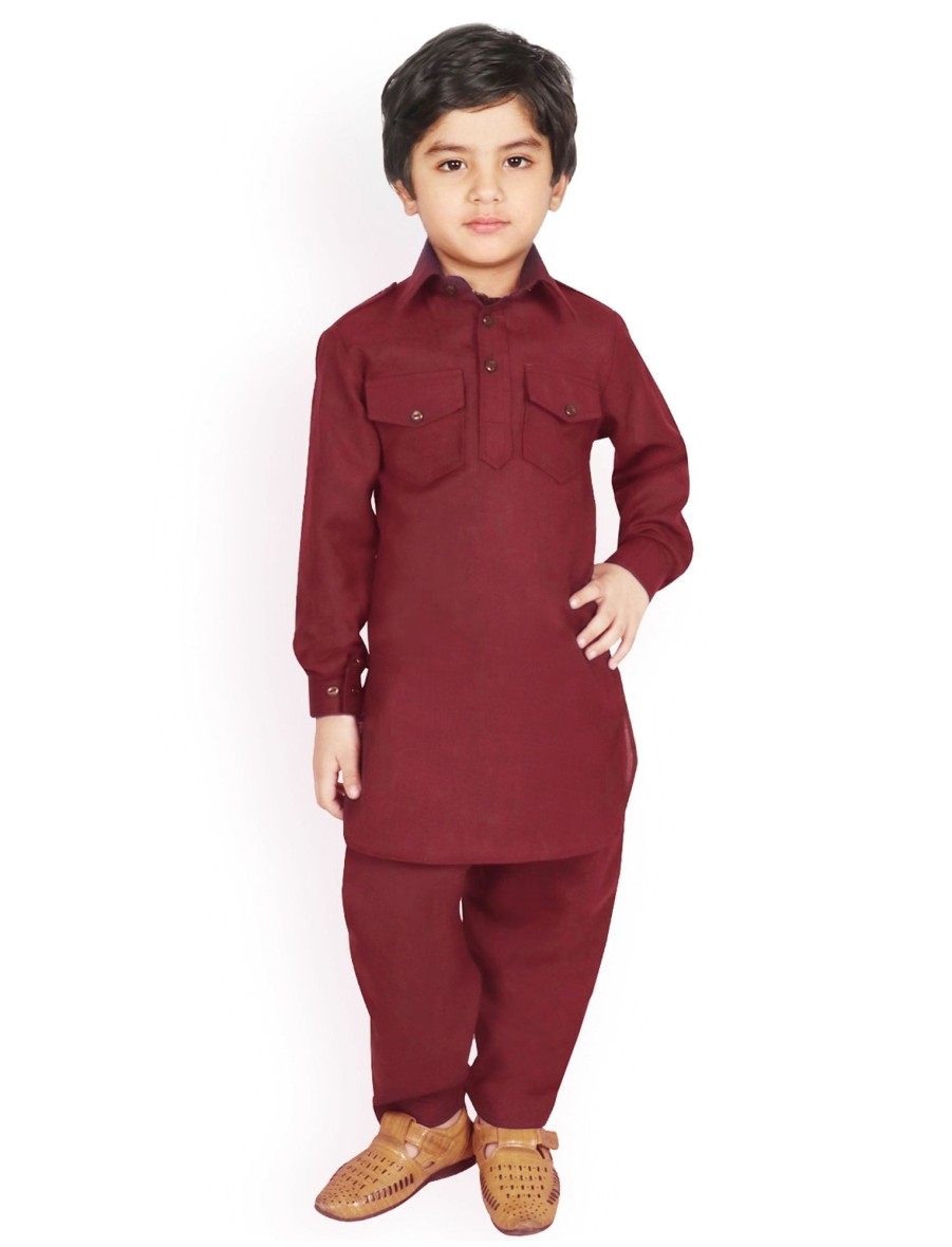 Kids IndiFeels | Boys Pathani - Maroon