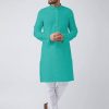 Men IndiFeels | Cotton Aqua Green Kurta Pajama For Men