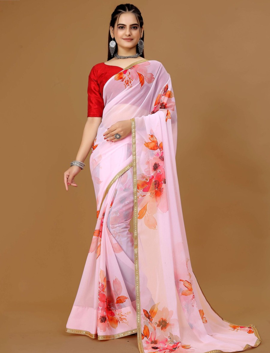 Women IndiFeels Sarees | Pink Floral Indian Saree