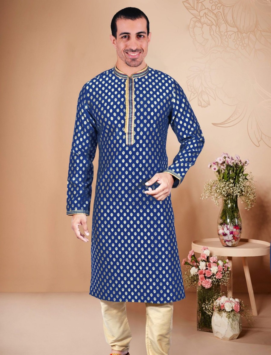 Men IndiFeels | Cotton Kurta Pajama - Blue