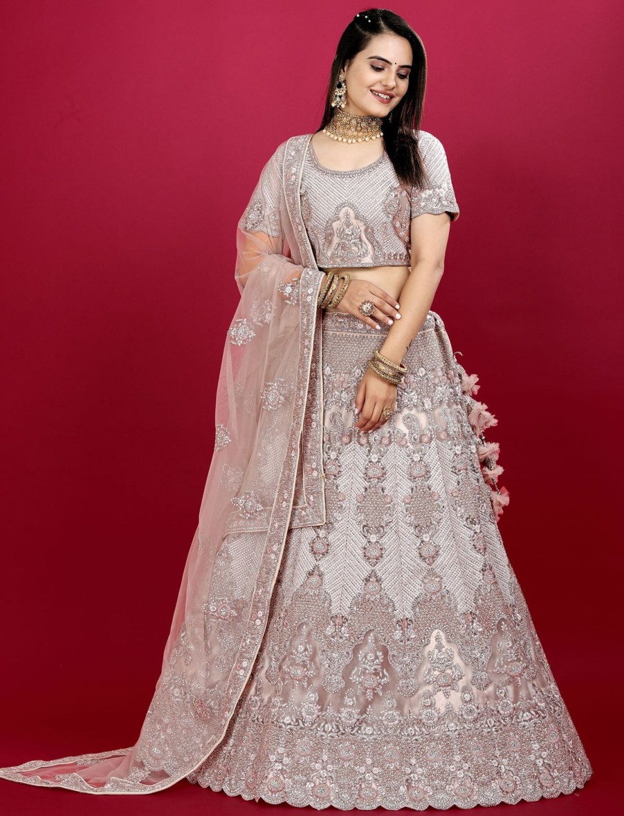 Women IndiFeels Lehenga | Pink Beige Party Wear Heavy Lehenga Choli