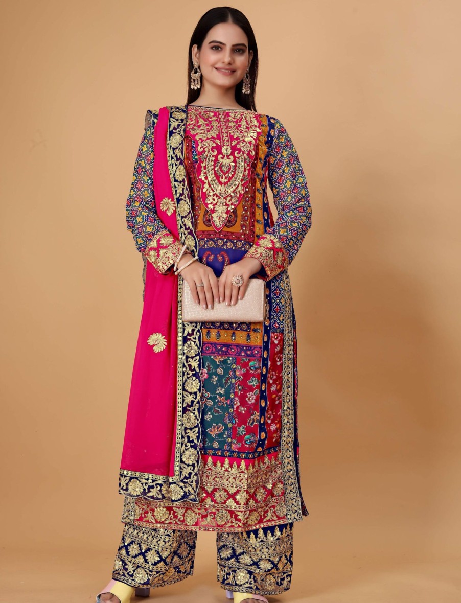 Women IndiFeels Suits | Women'S Multicolour Palazzo Pakistani Suit