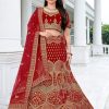 Women IndiFeels Lehenga | Velvet Resham Red Bridal Lehenga Choli