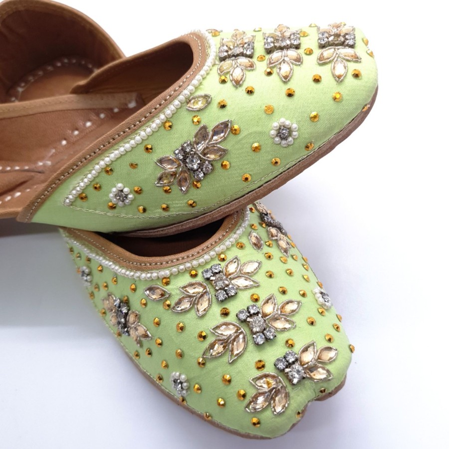 Women IndiFeels | Mint Embroidery Jutti / Majori