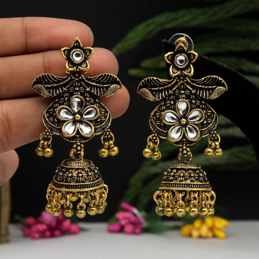 Women IndiFeels Earrings | Gold Oxidized Earrings