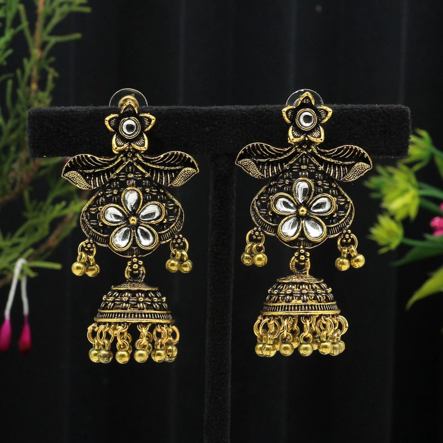 Women IndiFeels Earrings | Gold Oxidized Earrings