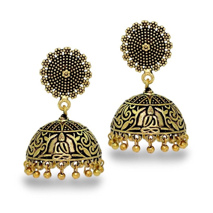 Women IndiFeels Earrings | Small Oxidised Jhumka Earrings