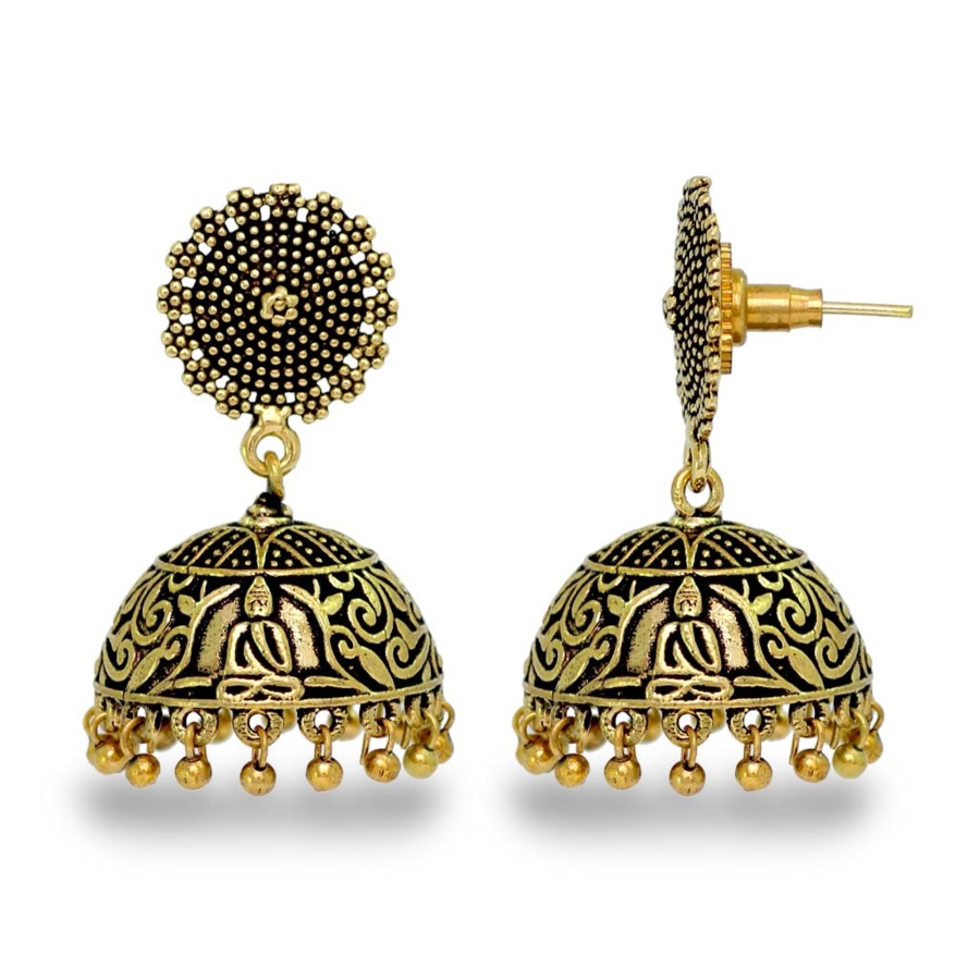 Women IndiFeels Earrings | Small Oxidised Jhumka Earrings