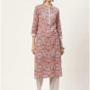 Women IndiFeels Kurti & Pants | Printed Peach Kurti Set Women