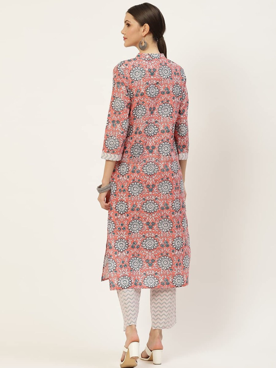 Women IndiFeels Kurti & Pants | Printed Peach Kurti Set Women