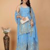 Women IndiFeels Suits | Sky Blue Indian Sharara Suit