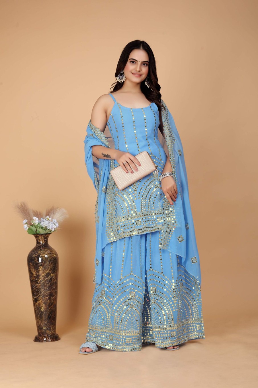 Women IndiFeels Suits | Sky Blue Indian Sharara Suit