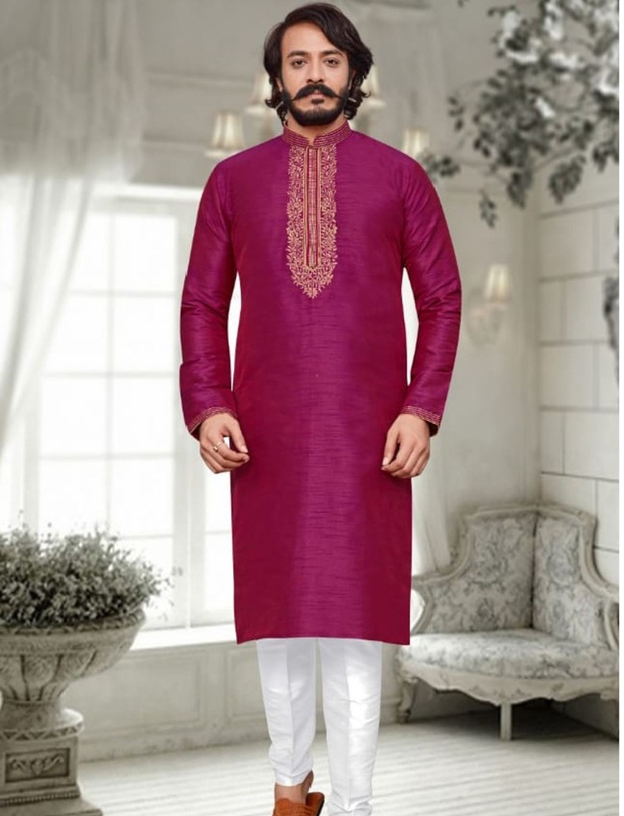 Men IndiFeels | Pink Silk Mens Kurta Pajama