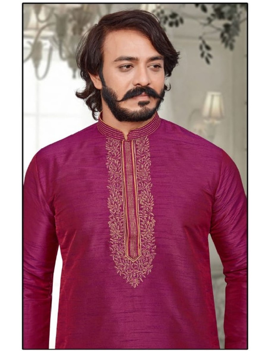 Men IndiFeels | Pink Silk Mens Kurta Pajama