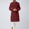 Men IndiFeels | Mens Plain Cotton Kurta Pyjama - Maroon