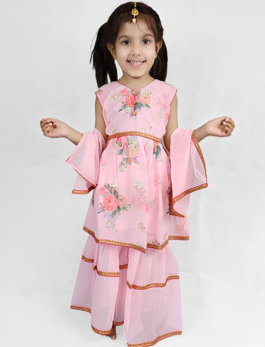 Kids IndiFeels | Pink Gharara Suit For Girls