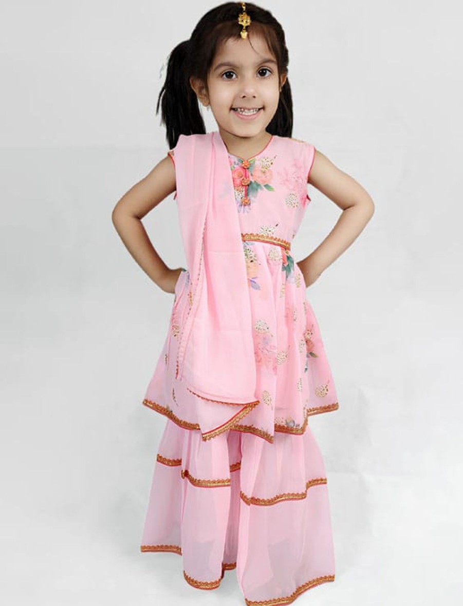 Kids IndiFeels | Pink Gharara Suit For Girls