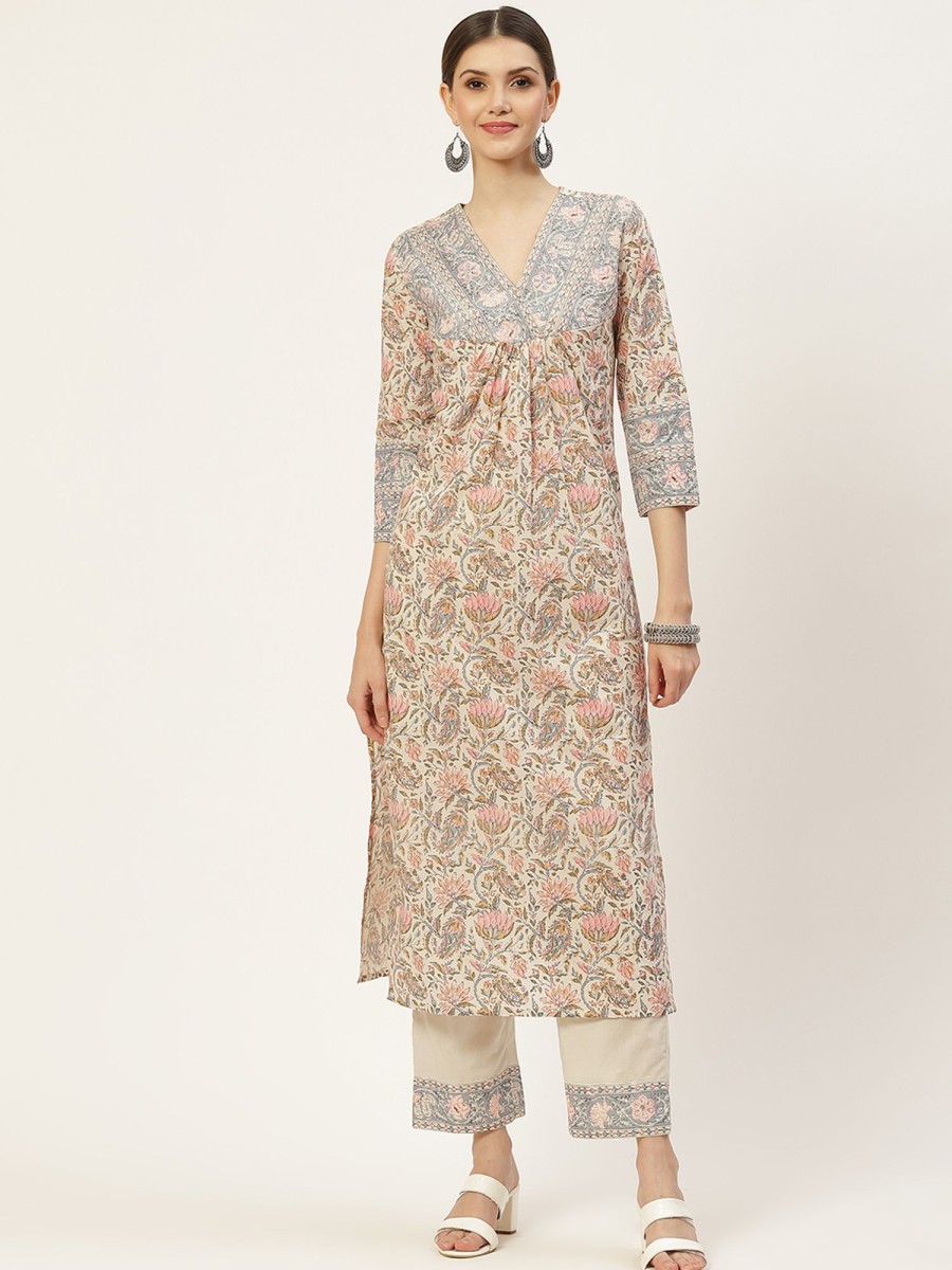 Women IndiFeels Kurti & Pants | Cotton Printed Kurta Set Women