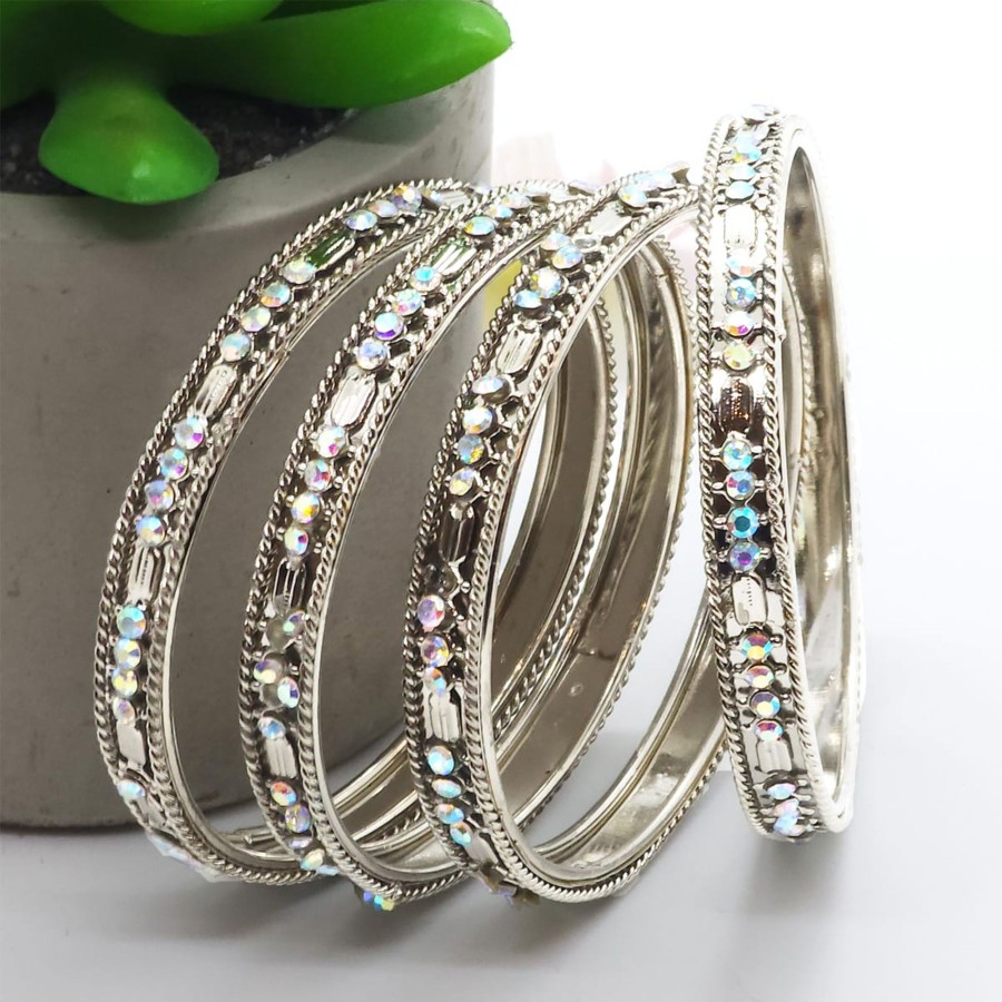 Women IndiFeels Bangles | Silver Rainbow Bangles Set