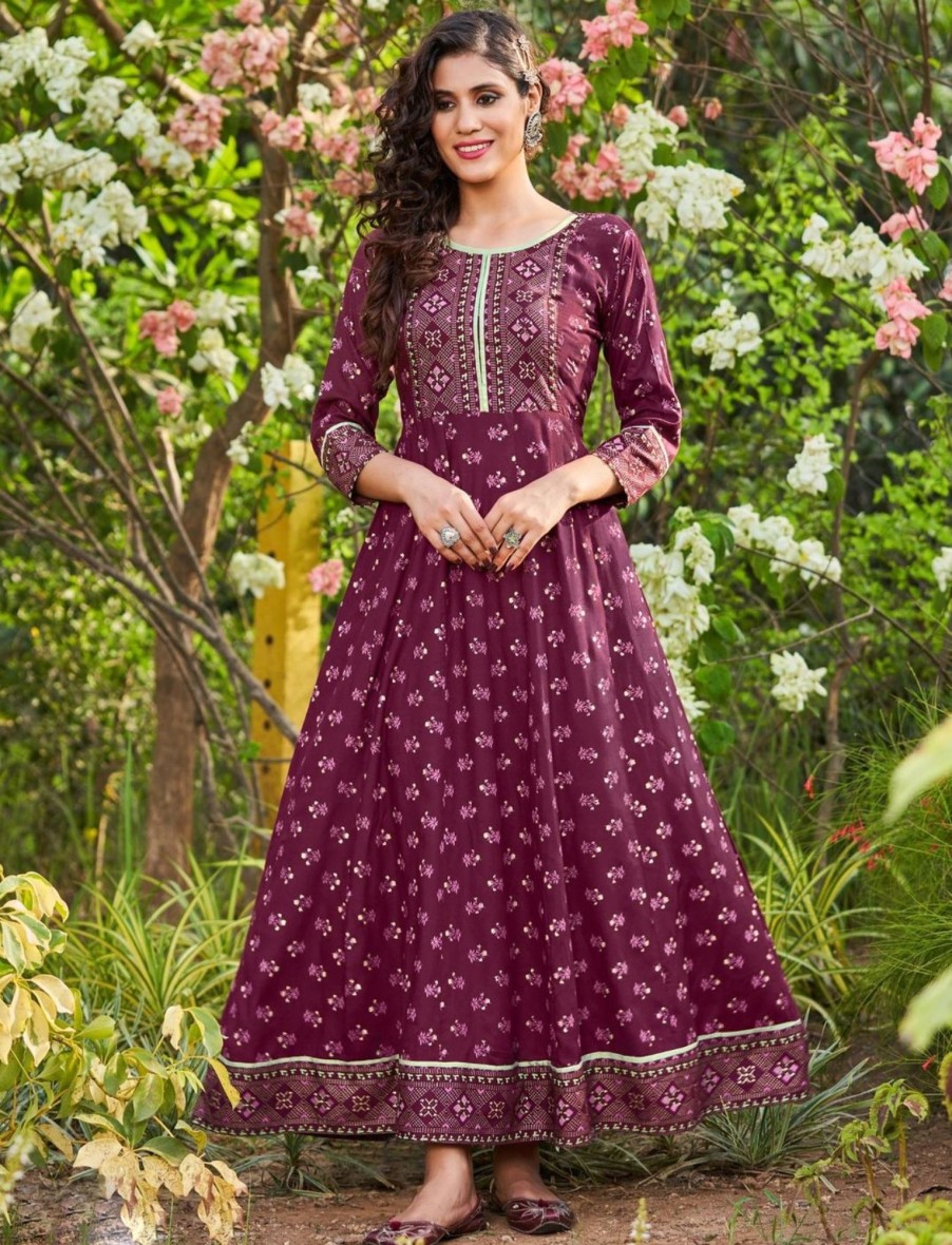 Women IndiFeels Anarkali | Purple Anarkali Kurti Women