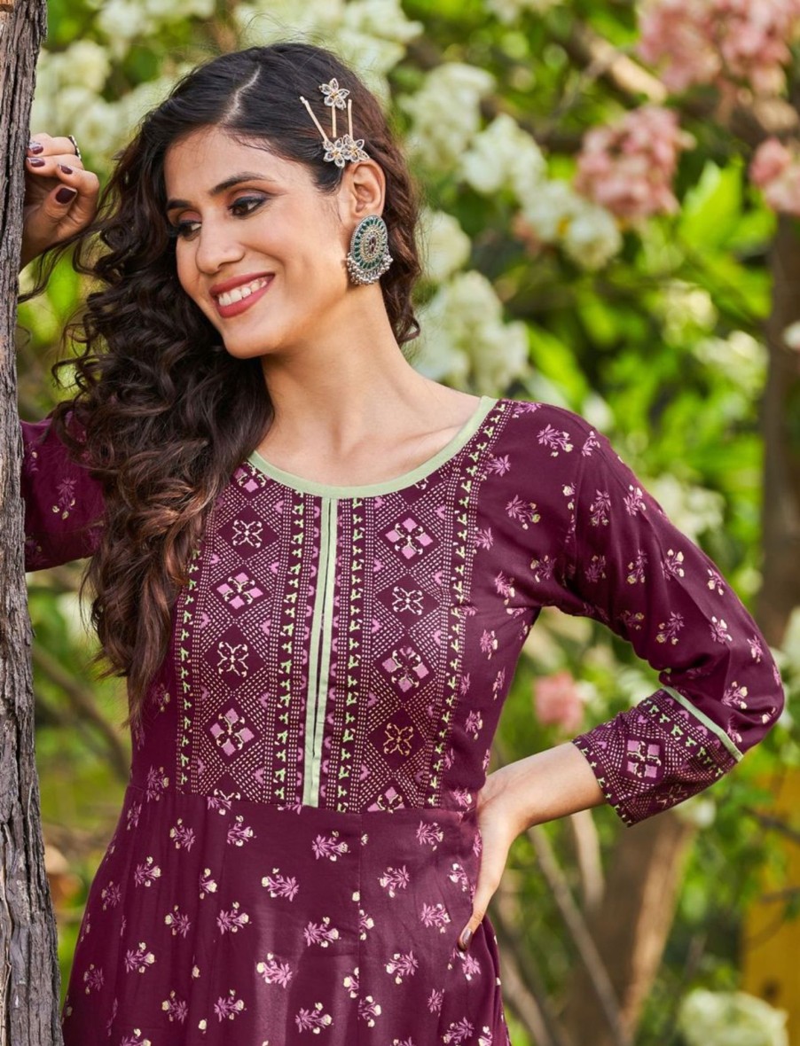 Women IndiFeels Anarkali | Purple Anarkali Kurti Women