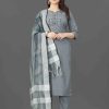 Women IndiFeels Kurti & Pants | Women'S Cotton Grey Salwar Suit With Dupatta