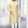 Men IndiFeels | Silk Kurta Pajama - Golden Yellow