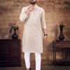 Men IndiFeels | Mirror Work Design Kurta With Pajama Beige