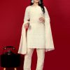 Women IndiFeels Kurti & Pants | Chikankari Off White Kurti And Pant Set With Dupatta