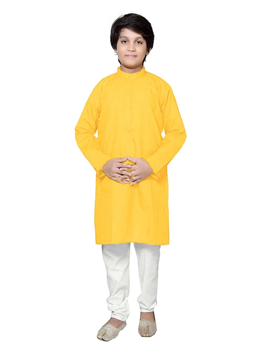 Kids IndiFeels | Boys Plain Cotton Kurta Pyjama – Yellow