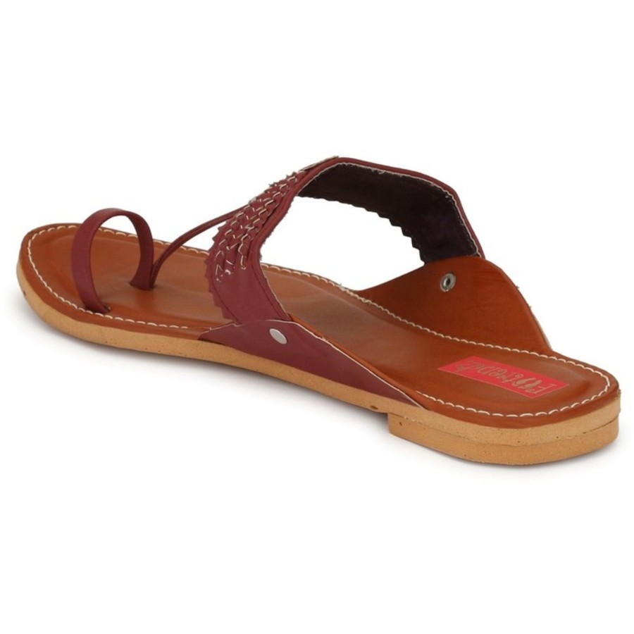 Women IndiFeels | Women Kohlapuri Tan Flat Sandal