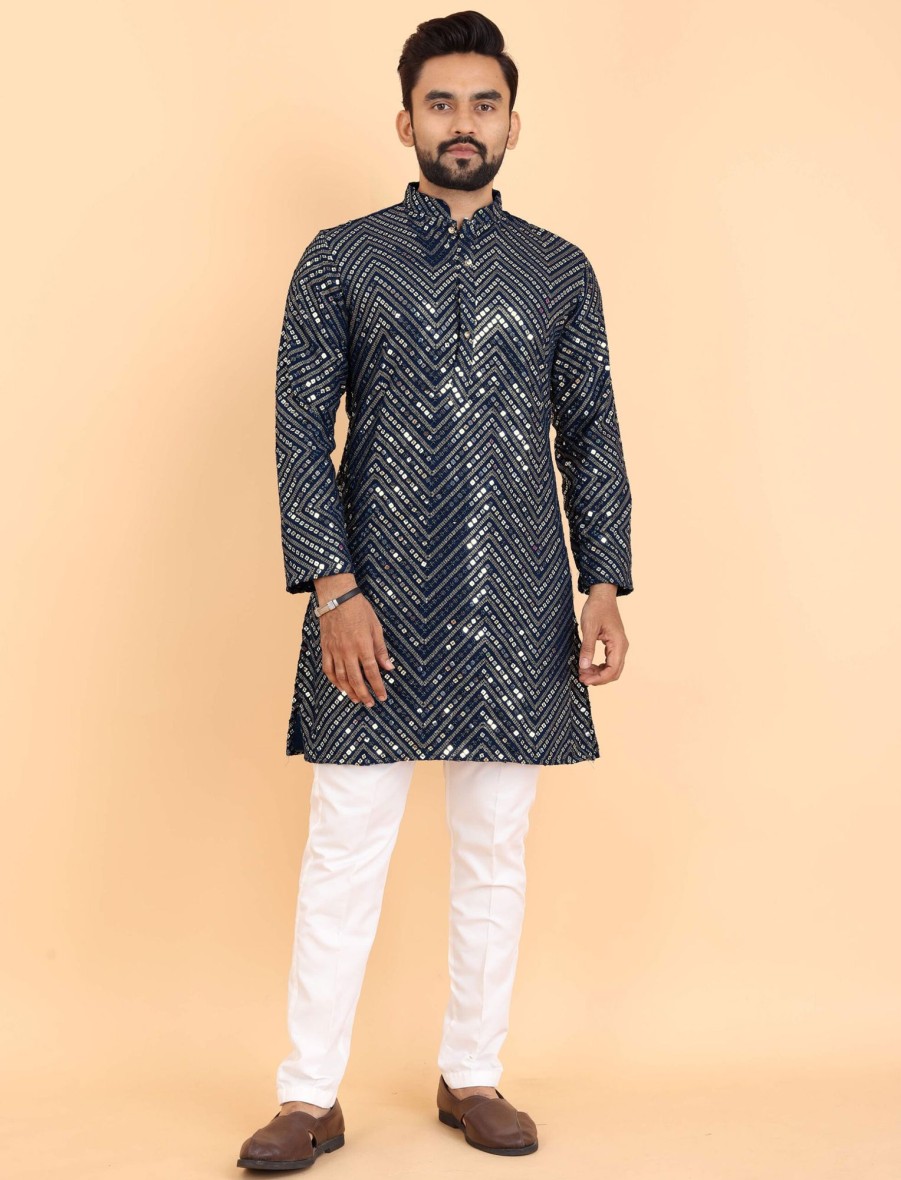 Men IndiFeels | Sequenced Georgette Kurta Pajama