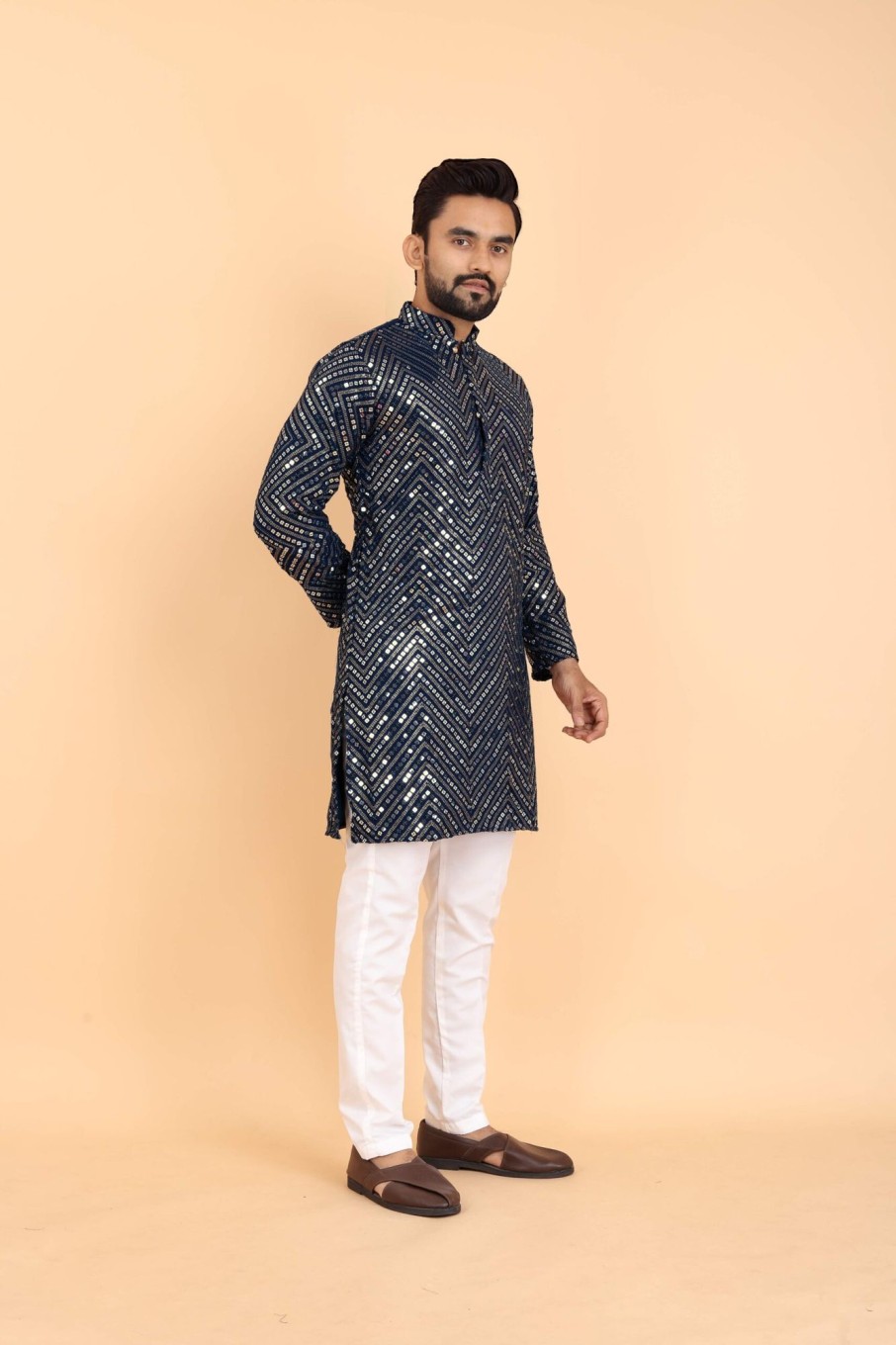 Men IndiFeels | Sequenced Georgette Kurta Pajama