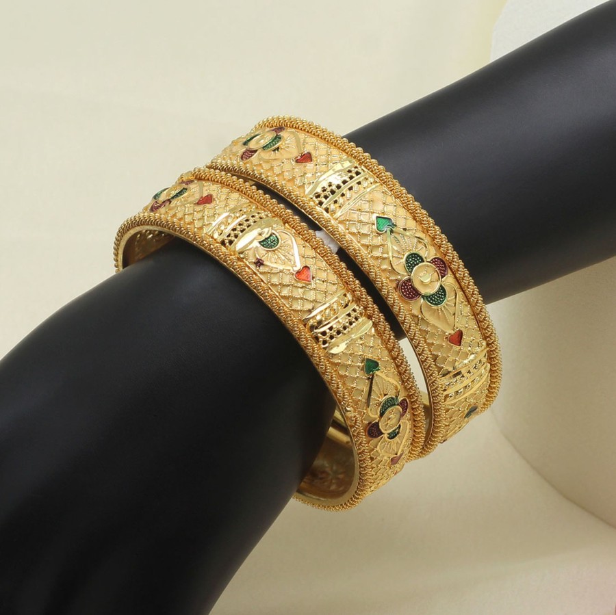 Women IndiFeels Bangles | Golden Design Kangan Set