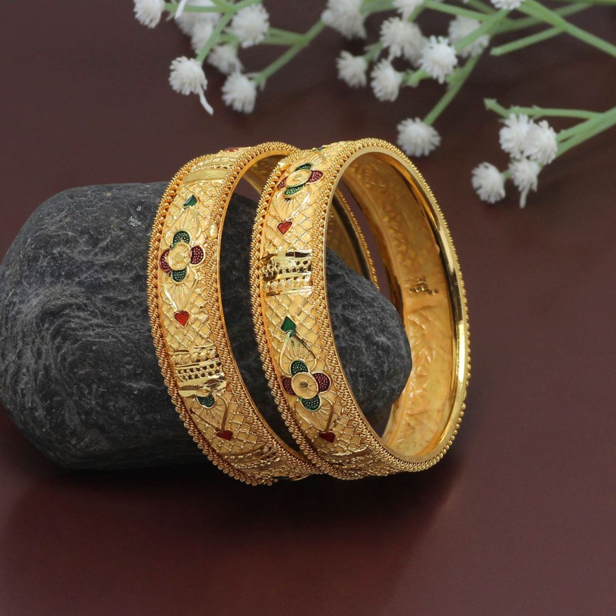 Women IndiFeels Bangles | Golden Design Kangan Set