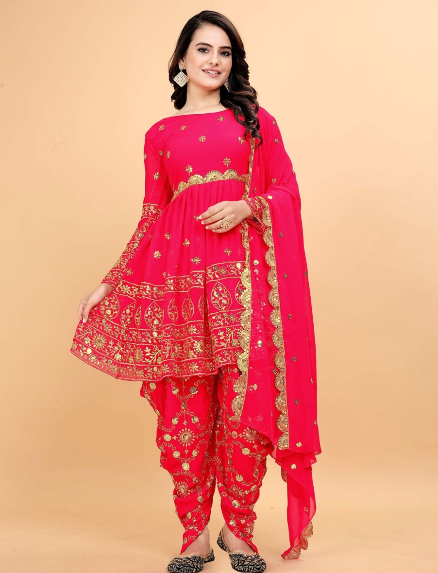 Women IndiFeels Suits | Crimson Pink Dhoti Salwar Suit