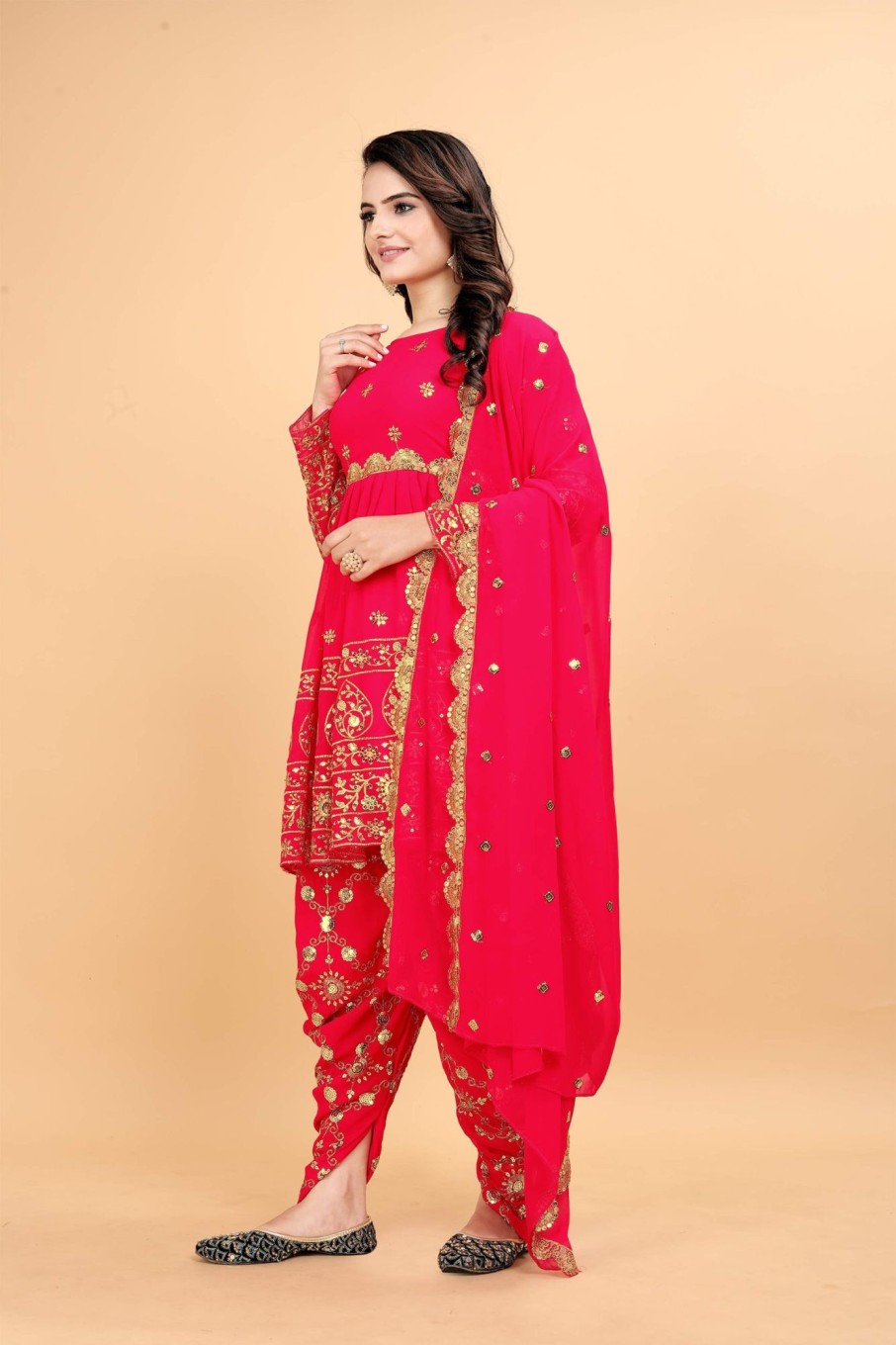 Women IndiFeels Suits | Crimson Pink Dhoti Salwar Suit