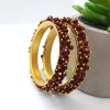 Women IndiFeels Bangles | Marron Metal Pearl Gold-Plated Bangle Set (Pack Of 2)