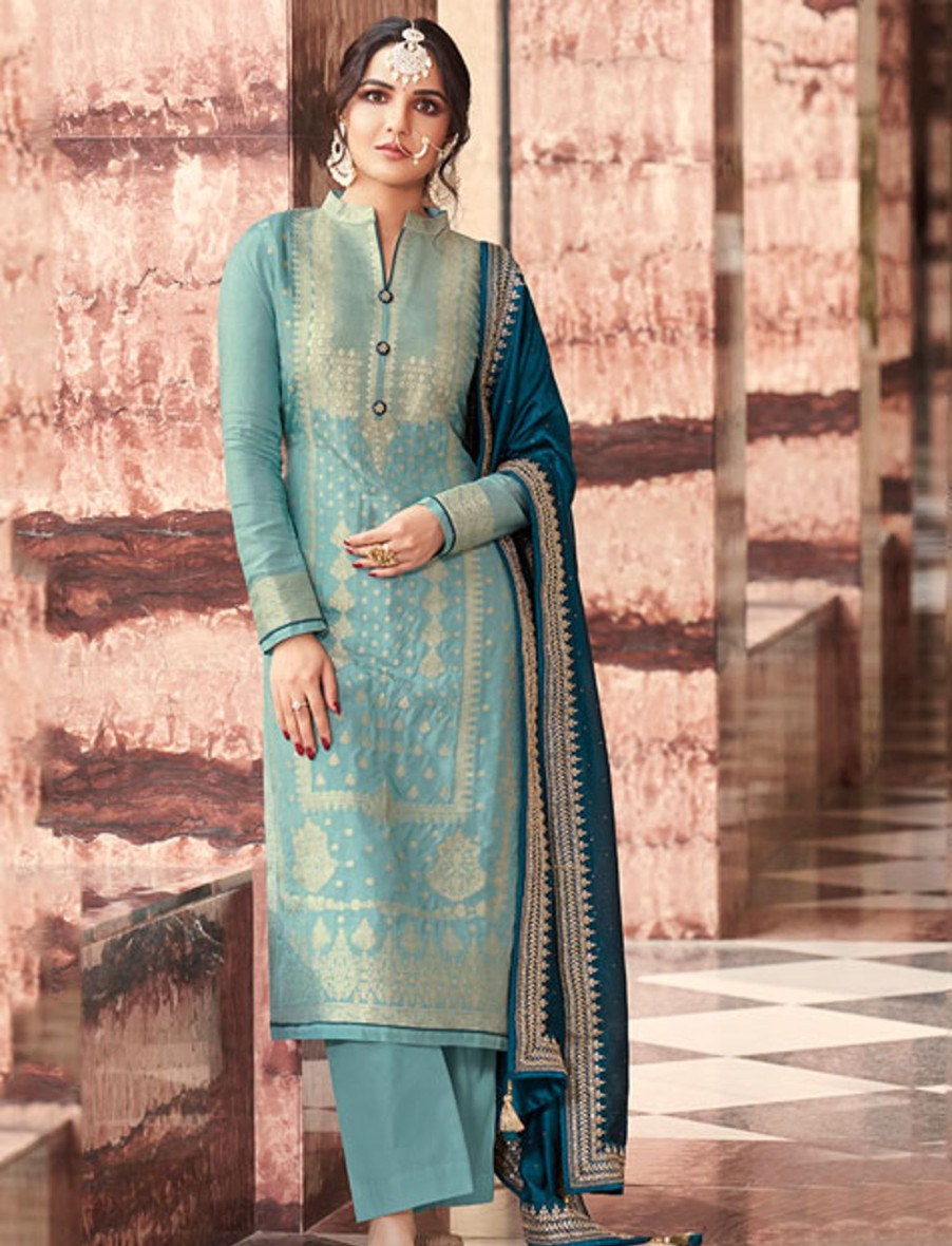 Women IndiFeels Suits | Sky Blue Indian Suit