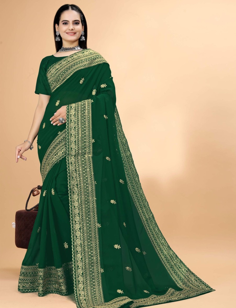 Women IndiFeels Sarees | Embroidered Georgette Silk Saree