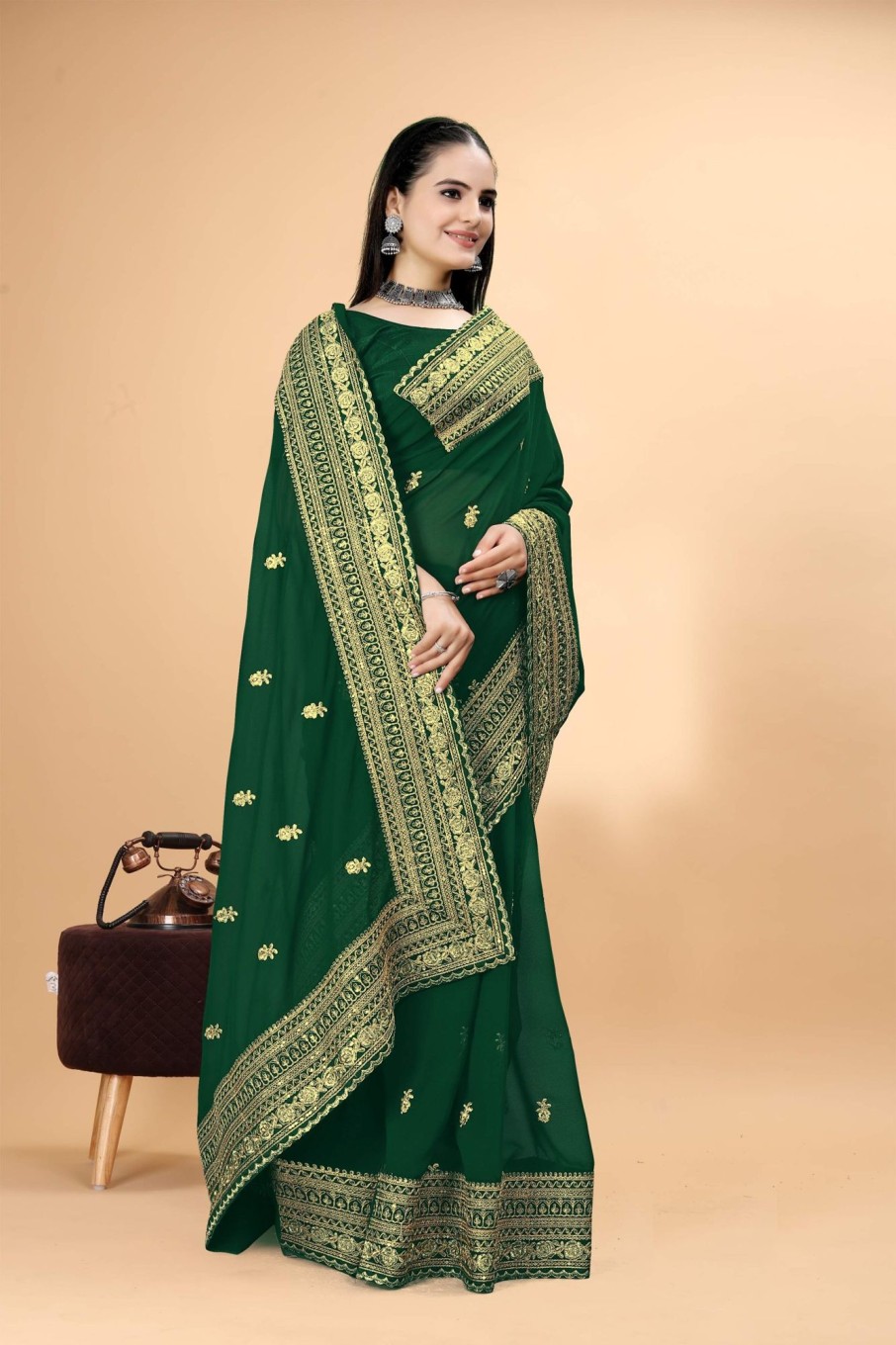 Women IndiFeels Sarees | Embroidered Georgette Silk Saree