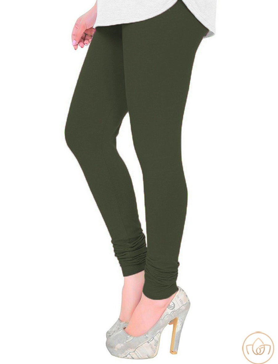 Women IndiFeels Pants Only | Free Size Stretchable Chudidar Leggings - Green